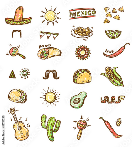 Mexican seamless hand drawn icons