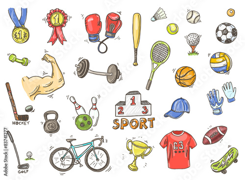 Hand drawn sport doodle set