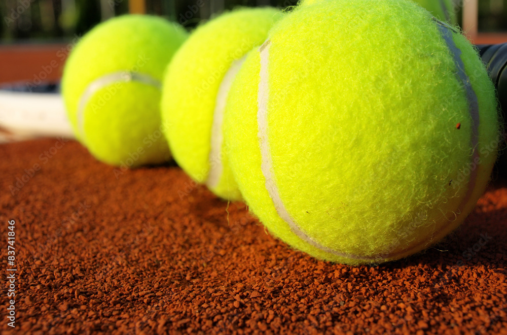 Tennis balls on court,close up