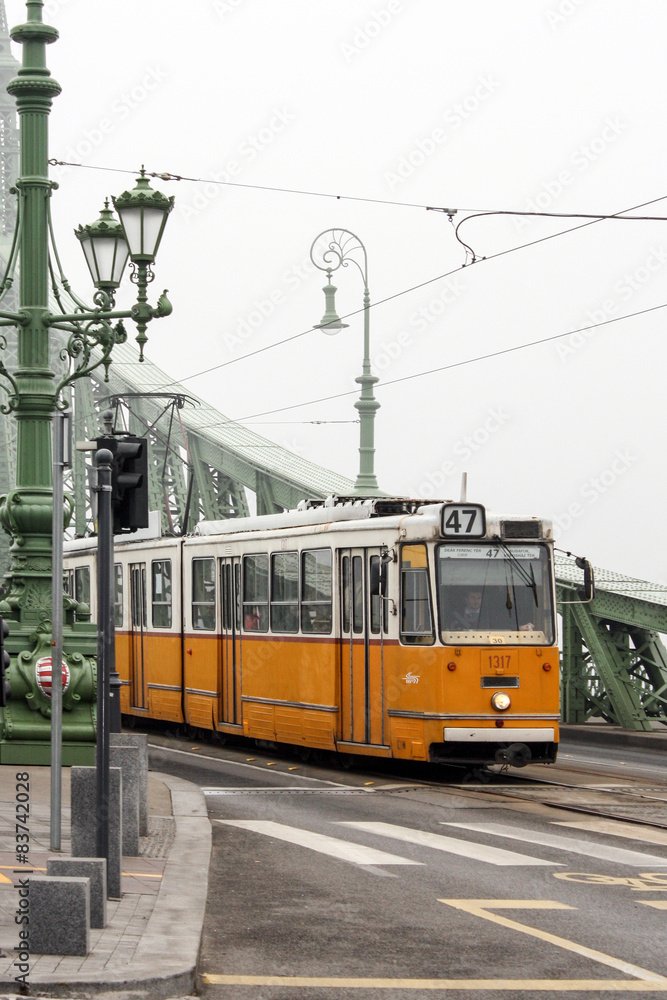 Naklejka premium Tram passing through Budapest