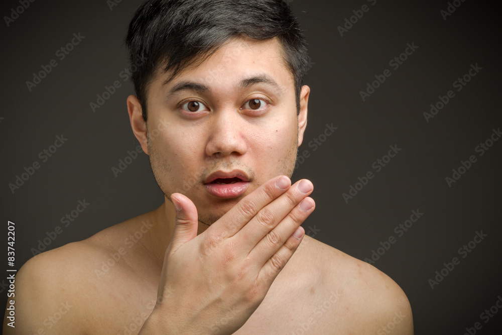 Model isolated covering mouth Model isolated covering mouth
