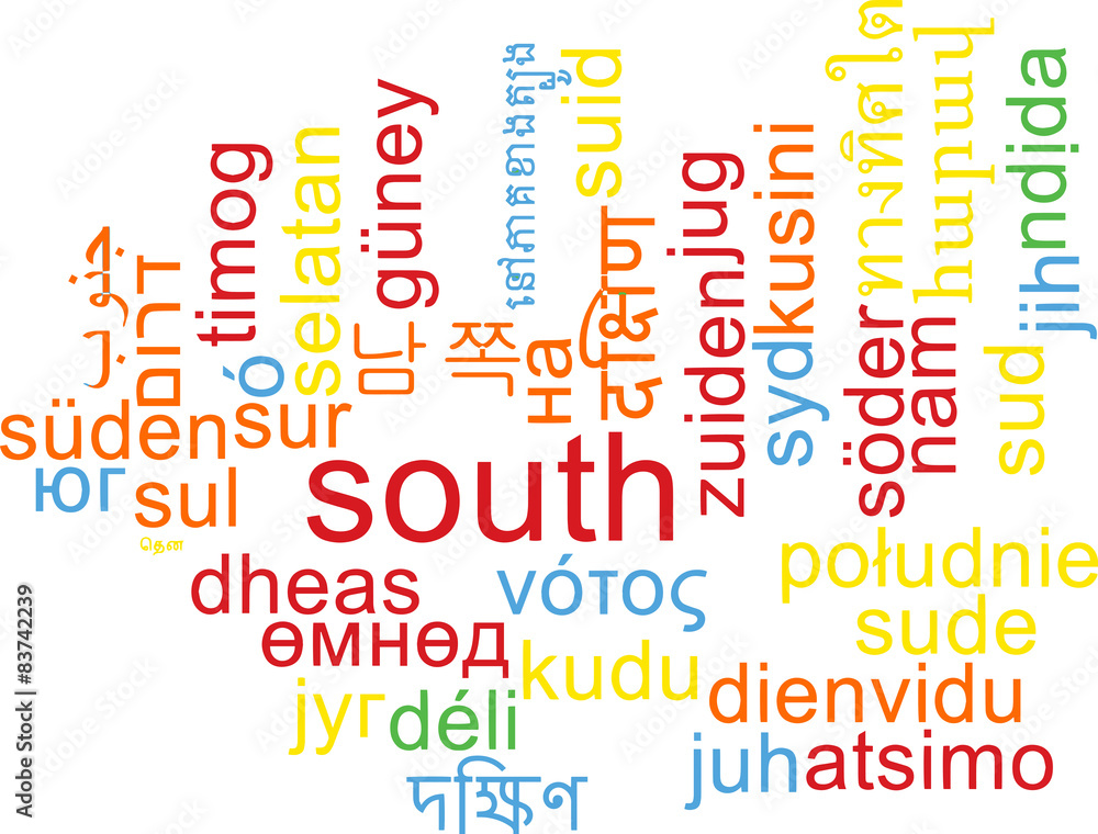 South multilanguage wordcloud background concept