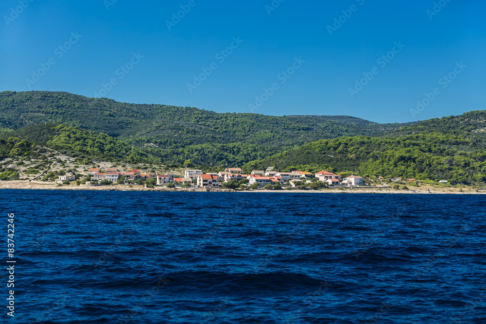 Small village on shore of Adriatic sea on Croatian island Brac.