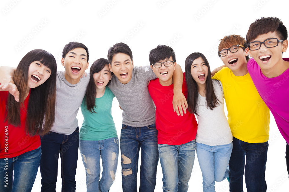 young student group with arms around each others shoulders young student group with arms around each others shoulders