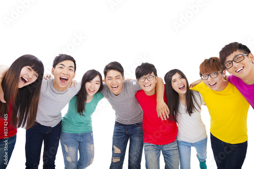 young student group with arms around each others shoulders
