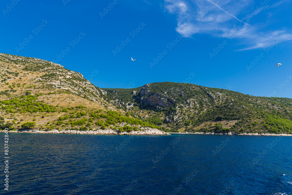 Beautiful landscape scenery with hills on Croatian island Brac.