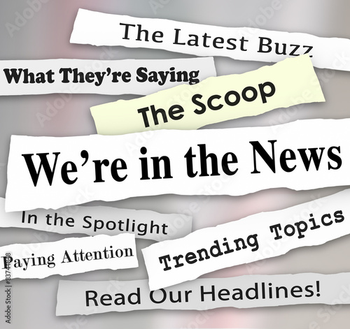 Foto We're in the News Ripped Torn Newspaper Headlines Attention