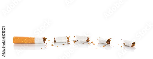 World No Tobacco Day : Broken cigarette isolated on white backgr
