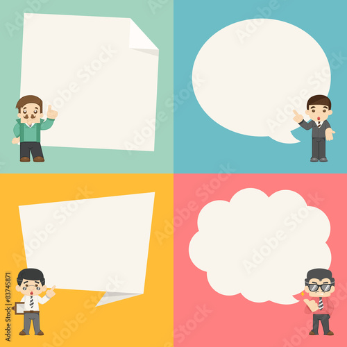 Set of businessman with speech bubbles character