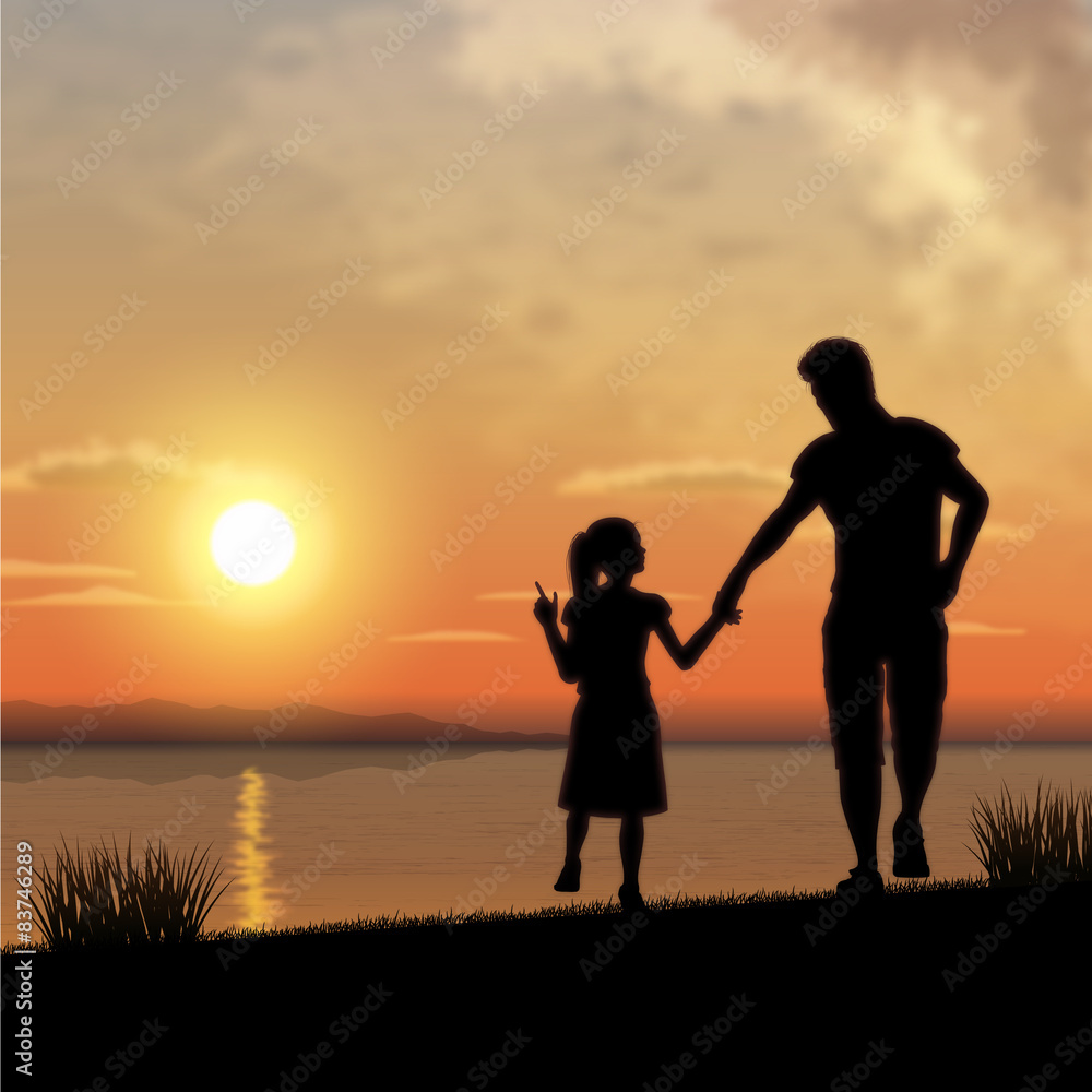 Fototapeta premium Father and child silhouette
