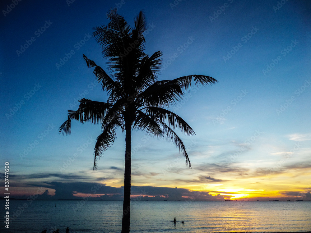 Sea  and sand and sun when sunset time