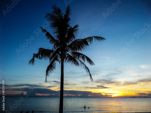 Sea  and sand and sun when sunset time