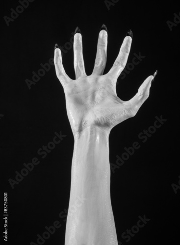 white hands of death with black nails, white death, white skin