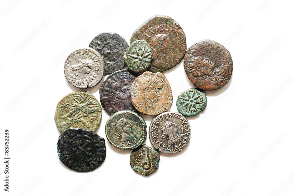 Vintage  coins with portraits on a white background