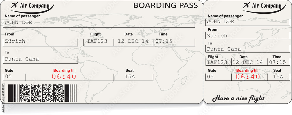 Vector image of airline boarding pass ticket Stock Vector | Adobe Stock