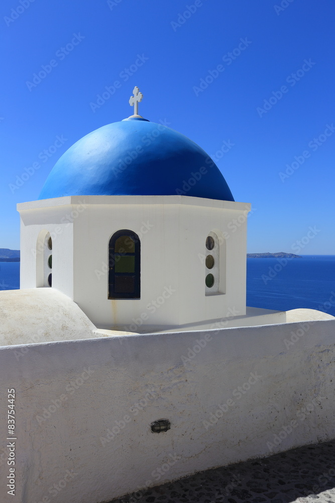 Blue-domed churches in Santorini, Greece