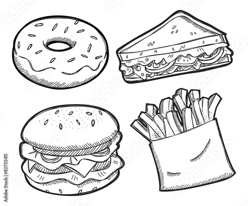 set of unhealthy food