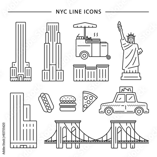New York City line icon design vector set