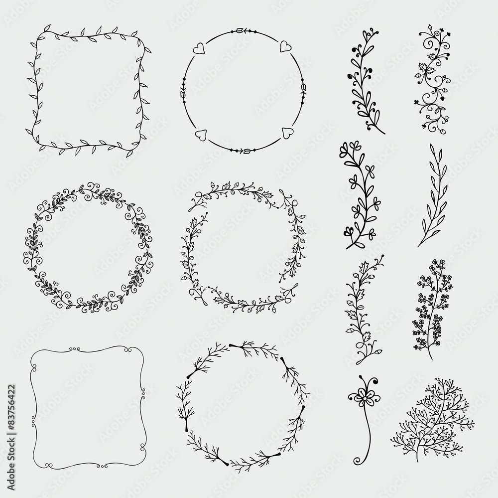 Obraz premium Vector Hand Sketched Frames, Borders, Design Elements