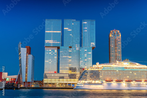 Rotterdam, Netherlands. Beautiful modern city skyline at night