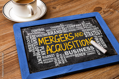 mergers and acquisitions with business word cloud handwritten on