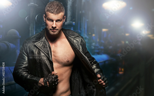 Samolepka Sexy Man on Dark Background