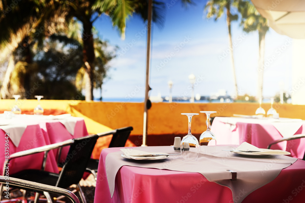 Terrace of seaside restaurant