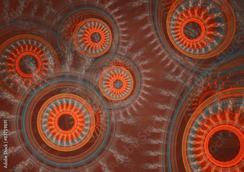 Obraz na plátně Red abstract circle fractal, mechanical background
