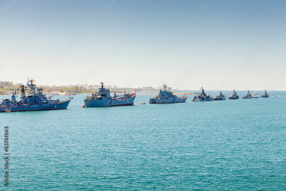 SEVASTOPOL, CRIMEA - MAY 9: Parade of warships