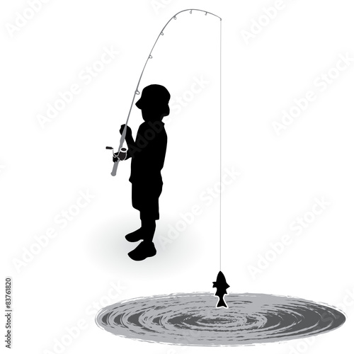 Fisherman Boy Silhouette Vector Illustration Isolated on White
