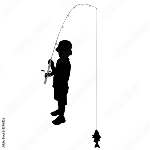 Fisherman Boy Silhouette Vector Illustration Isolated on White