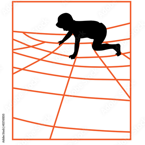 boy climbing a jungle gym net vector silhouette illustration