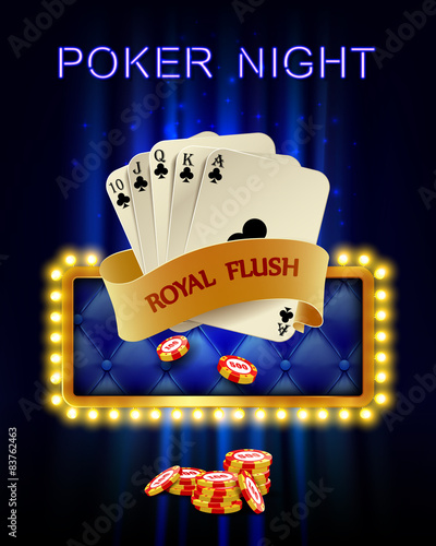 Casino background with poker combination royal flush and chips. 