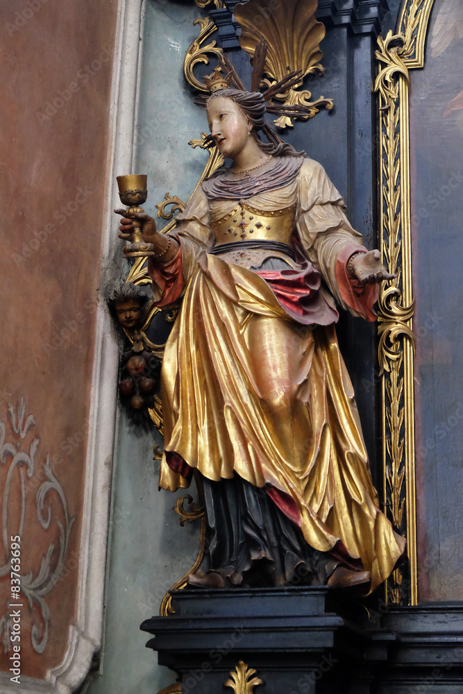 Fototapeta premium Saint Barbara on the altar of St. Anne in Parish church in St. Wolfgang on Wolfgangsee in Austria