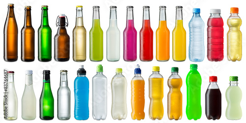 set of various beverage bottles