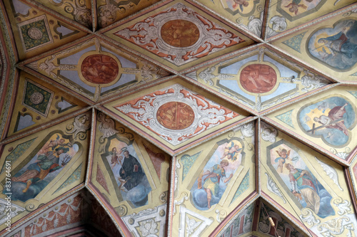 Frescoes on the ceiling of Parish church in St. Wolfgang on Wolfgangsee in Austria 