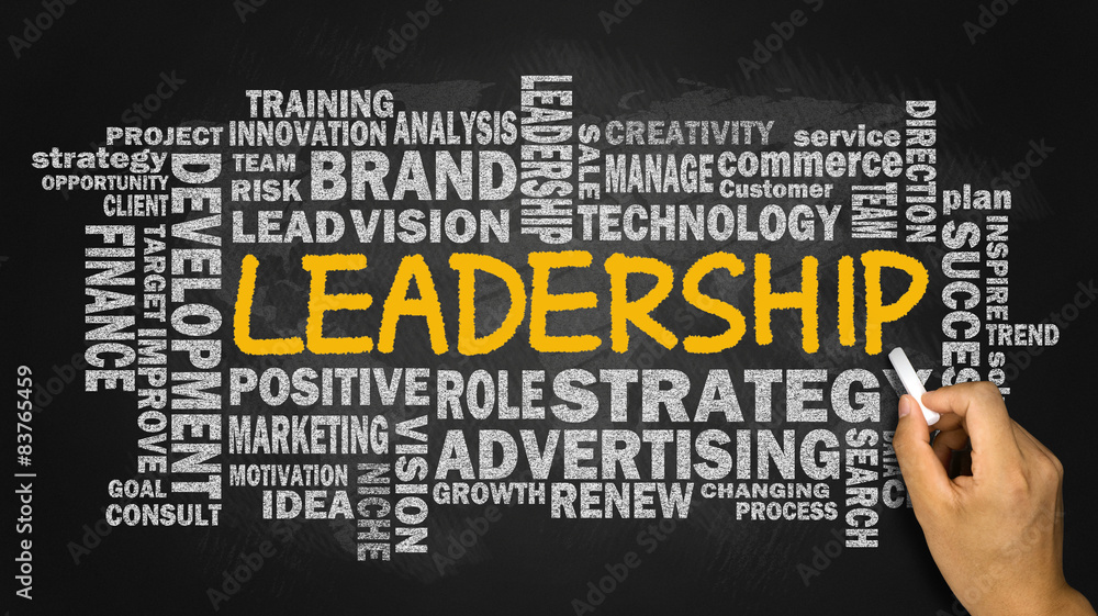 leadership with related word cloud handwritten on chalkboard leadership with related word cloud handwritten on chalkboard