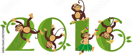 	

 2016 year of the monkey. Monkeys frolic on the figure 2016