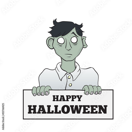 Cartoon Melancholy Zombie with Sign