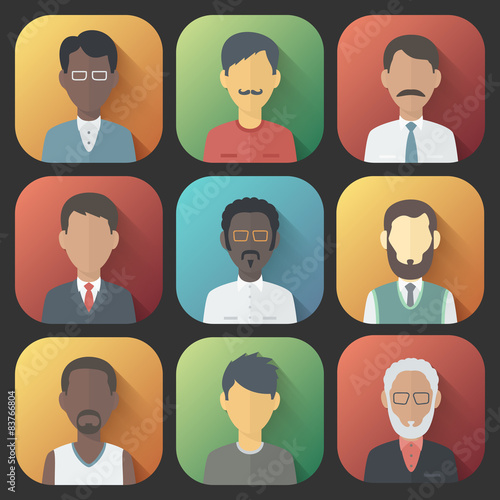 Icons Set of Persons Male Different Ethnic
