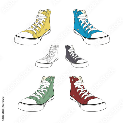 Colorful gumshoes. Isolated on white concept vector sneakers.