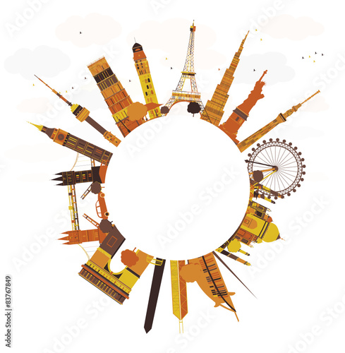 Travel concept around the world. Famous international landmarks