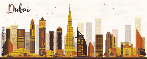 Dubai City skyline with golden skyscrapers. Vector illustration