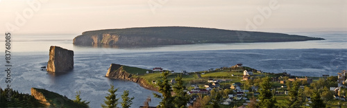 Panoramic view of Perce village and Perce Rock, Quebec