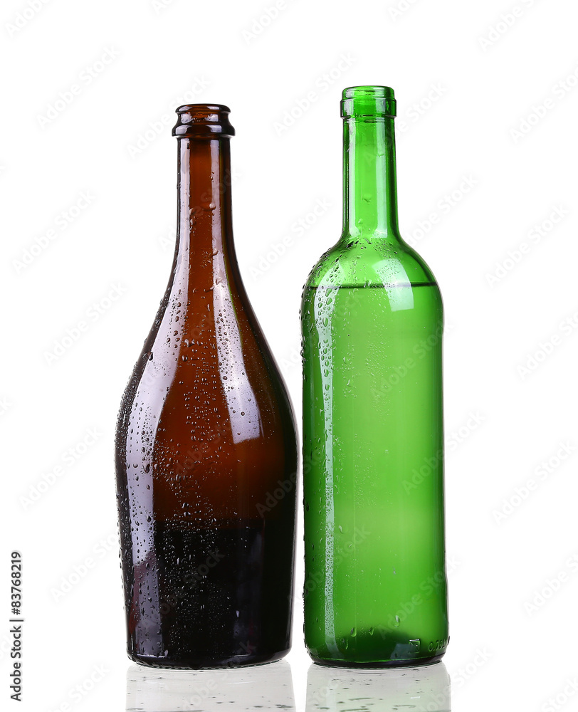 Red and white wine bottles on white background Red and white wine bottles on white background