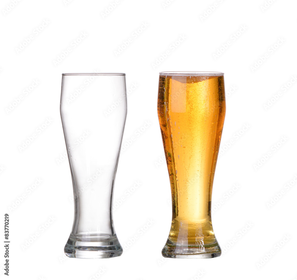 Beer glasses. full and empty isolated on a white background Beer glasses. full and empty isolated on a white background
