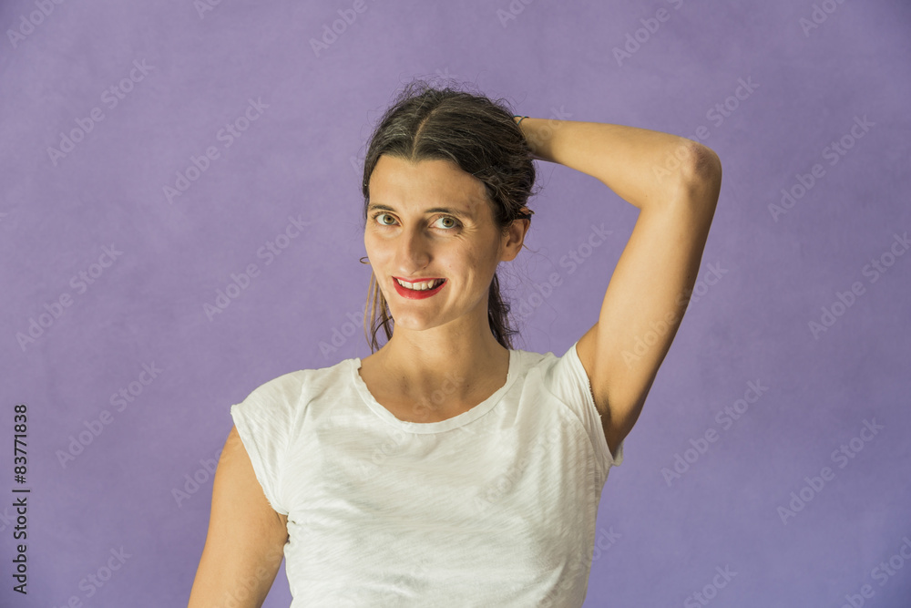 smiling woman with a red lipstick smiling woman with a red lipstick