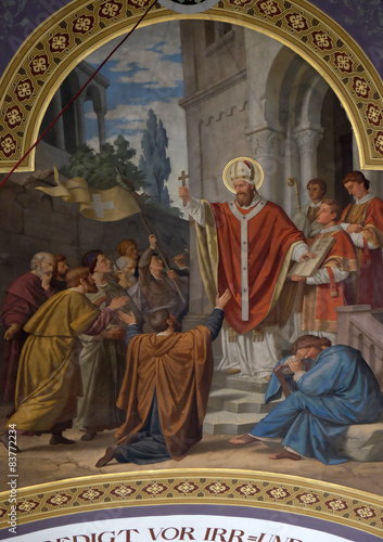 Saint Nicholas, fresco painting in parish church of St. Nicholas in Bad Ischl, Austria