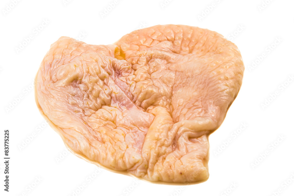 Saggy chicken skin removed from breast meat Saggy chicken skin removed from breast meat