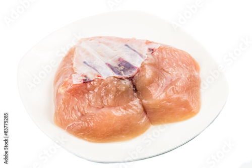 Fotografi Fresh heart shaped skinless chicken breast meat with keel bone